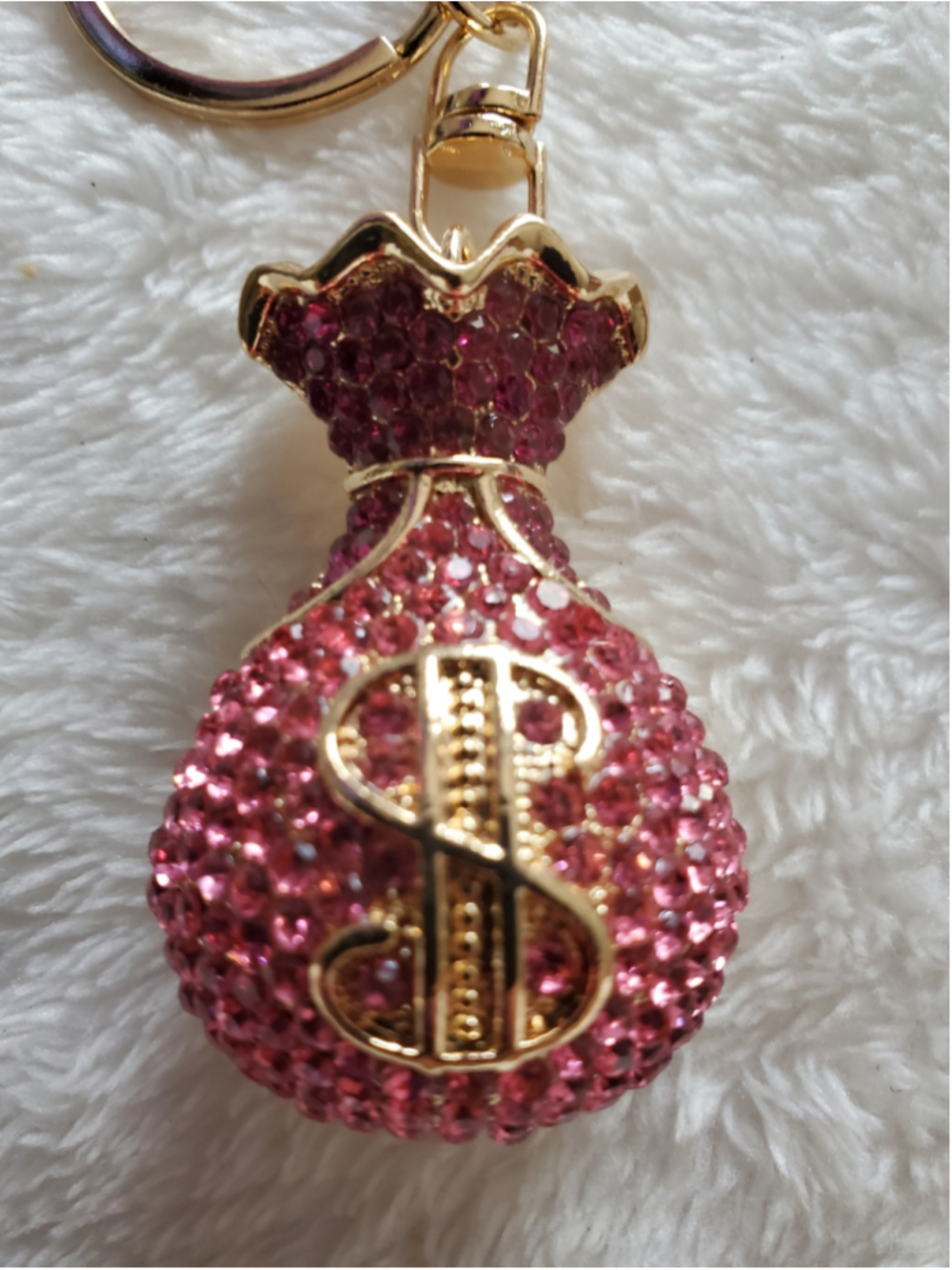 20s,50s 100s cash.... Money Bag Keychain Pink and Gold